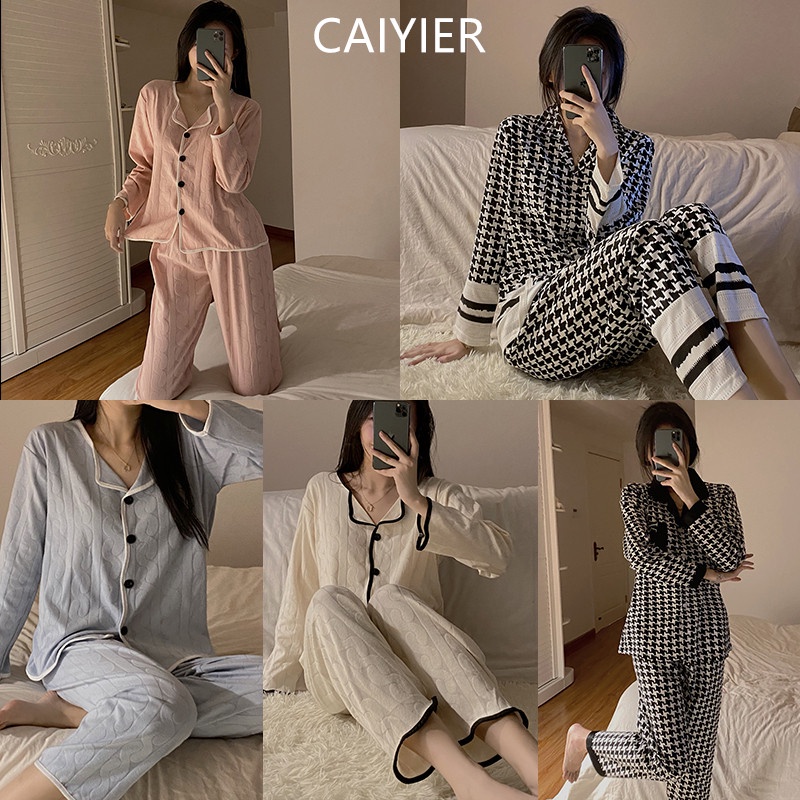 CAIYIER Women Pyjamas Korean Plaid Pajamas Female Sweet Long Sleeve Sleepwear Set Advanced Cardigan Winter Nightwear