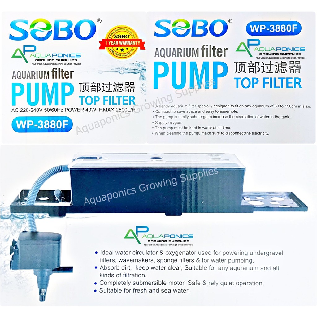 SOBO Aquarium Top Filter with 40W Power Head WP3880F Filter Box Filter