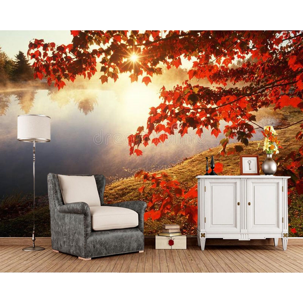 Autumn Leaves Misty Pond Natural 3d Wallpaper Mural Living Room Sofa Tv Wall Bedroom Wall Papers Home Decor