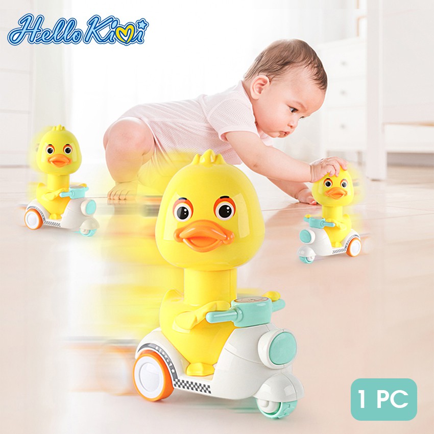 HelloKimi Cartoon Kids Toy Press Duck Toy Motorcycle Toy Child Kid Gift Motorcycle Model Pull Back Inertia Toys Eco-friendly Anti-Collision Material Yellow Duck for Baby