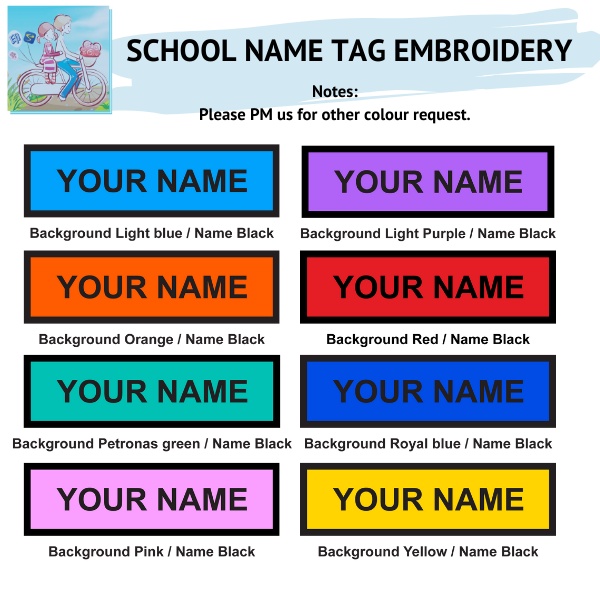 School Name Tag Embroidery (English/Malay/Chinese Name) (4pcs/5pcs/8pcs per  set) | Shopee Malaysia