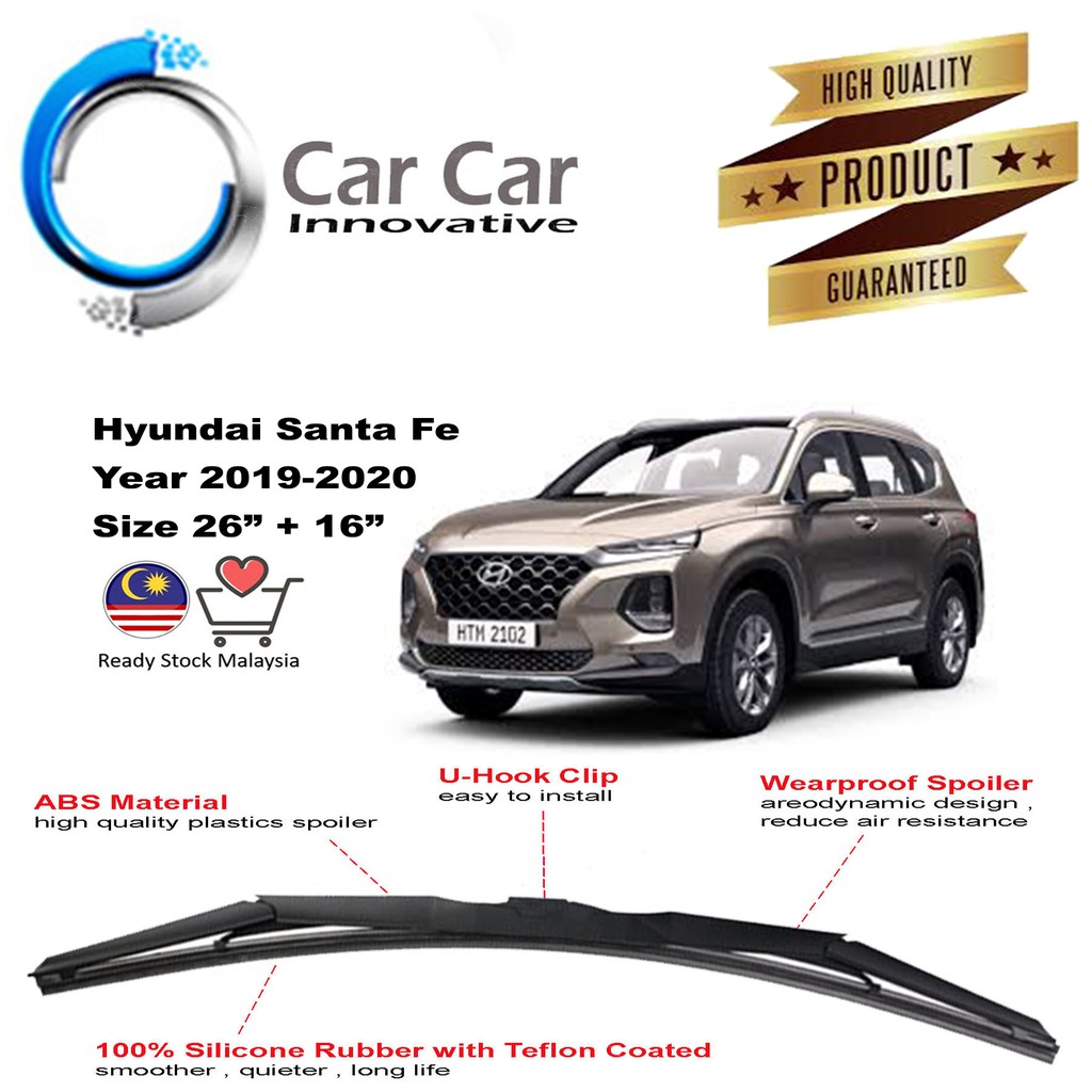 Hyundai Santa 2019-2020 Wiper Silicone Car Wiper Blades, Car Windshield ( 1 pair -Size 26"/16" )