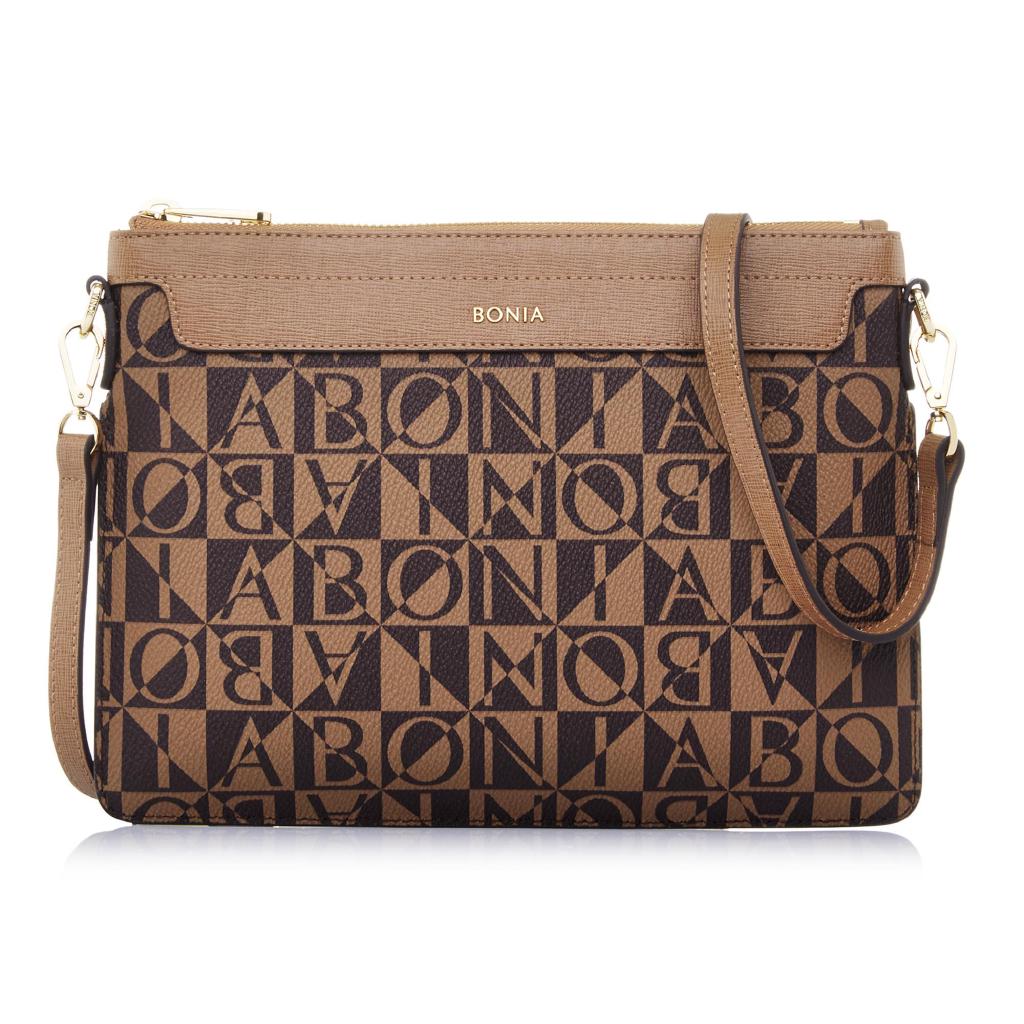 Bonia Monogram Sling Pouch S Medium Brown Shopee Malaysia