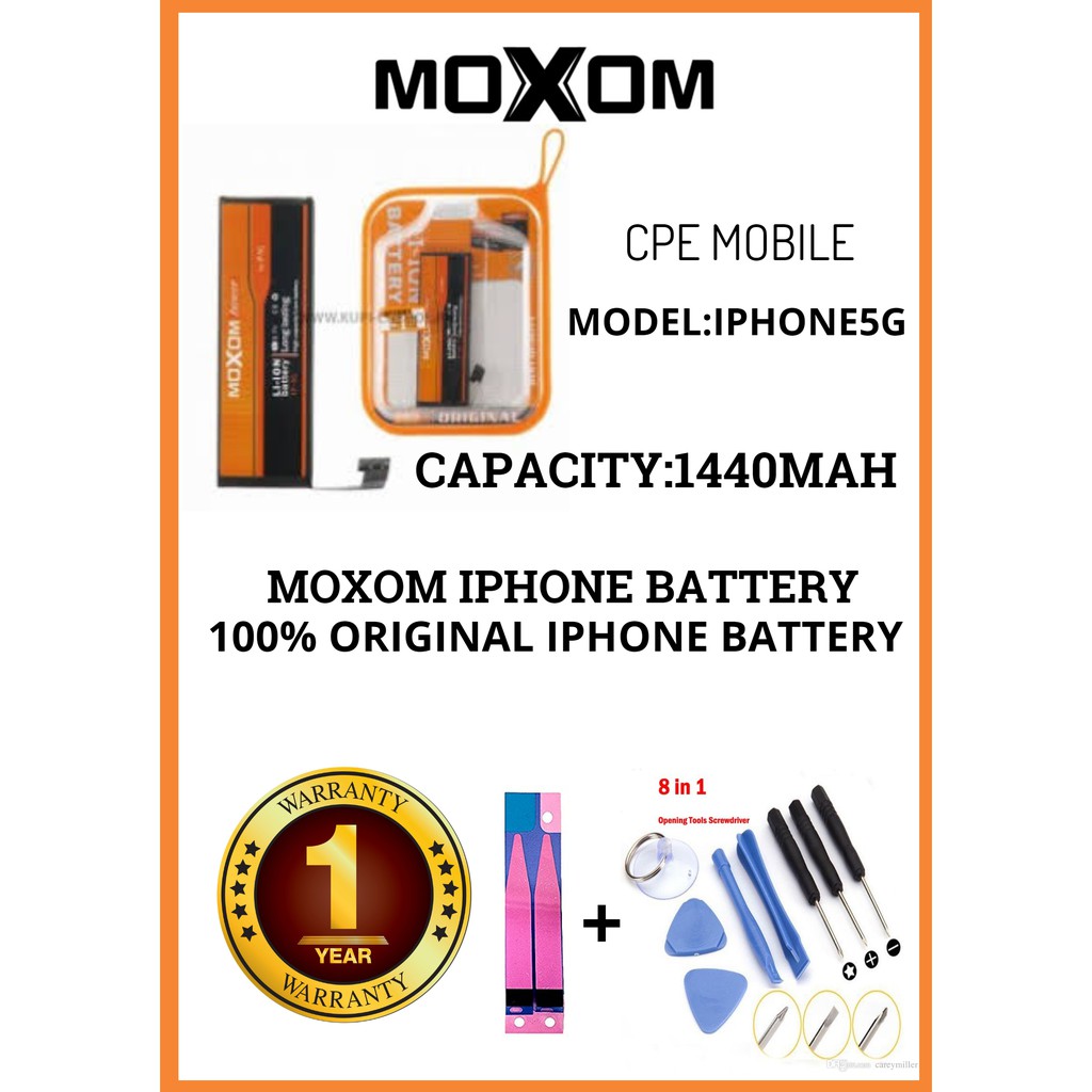 Cpe 100 Original Moxom Iphone 5g Battery mah With Open Tools And Sticker Shopee Malaysia