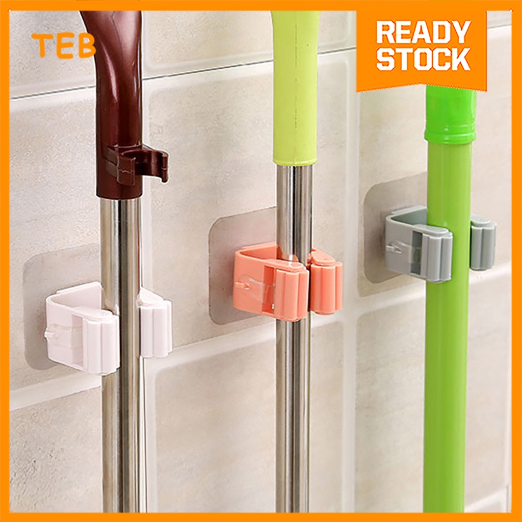 [TEB] Bathroom Mop Holder Hook Multifunction Broom Stand Rack Umbrella Waterproof/Penyapu Penyangkut