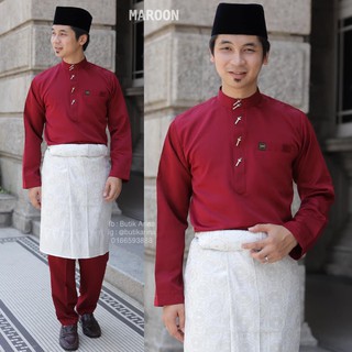 Baju Melayu Moden Maroon Merah Gelap Dewasa Bapa Ayah Budak Anak 
