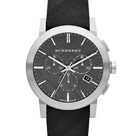 BU9359 Authentic Men The City Check Dial Chrono Leather Burberry Watch ...