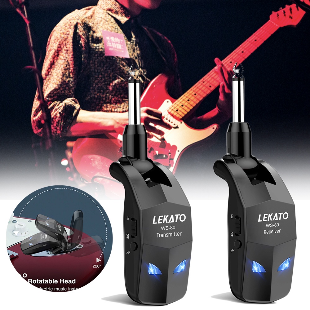 LEKATO 2.4GHz Guitar Wireless System Transmitter Receiver Wireless Guitar Bass System Built-In Rechargeable Guitar