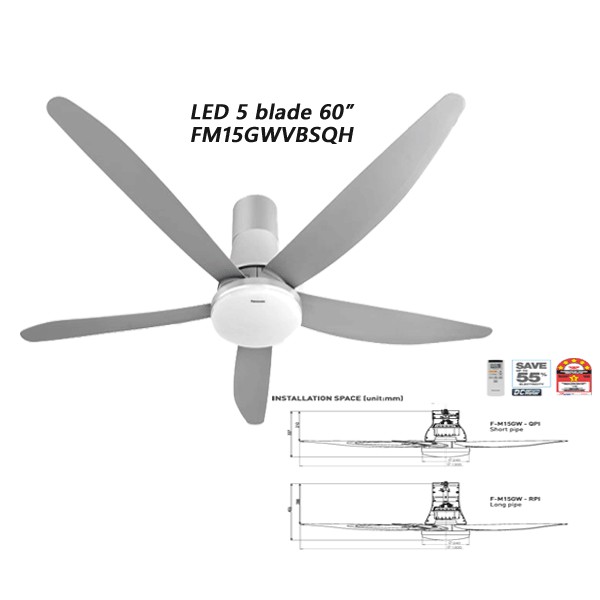 Panasonic 60 Econavi Led 5 Blade 9 Speed Ceiling Fan F M15gwvbsqh F M15gwvbsrh F M15gw