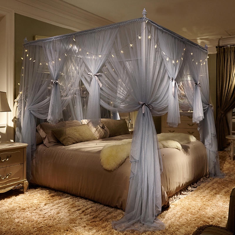Romantic Bed Canopy Curtains Ruffle, Queen Bed Canopy Curtains