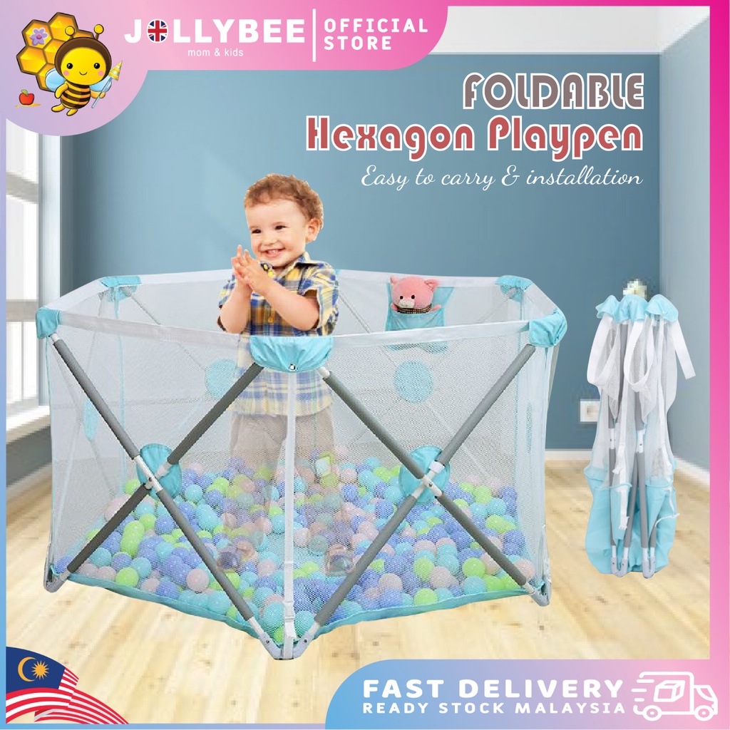 Jollybee Foldable Hexagon Playpen Portable Play Yard Indoor Outdoor Baby Kids Safety Home Play Fence Guardrail 儿童围栏