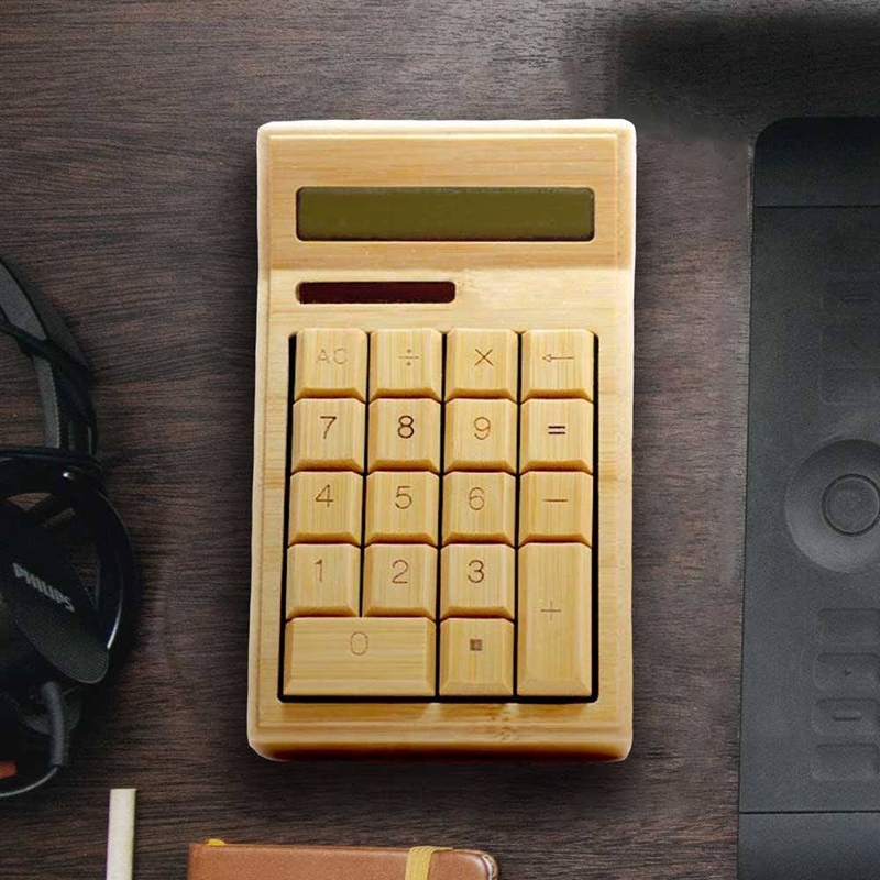 Bamboo Electronic Calculator 12 Digit Display Dual Power Solar & Battery Eco-friendly Materials