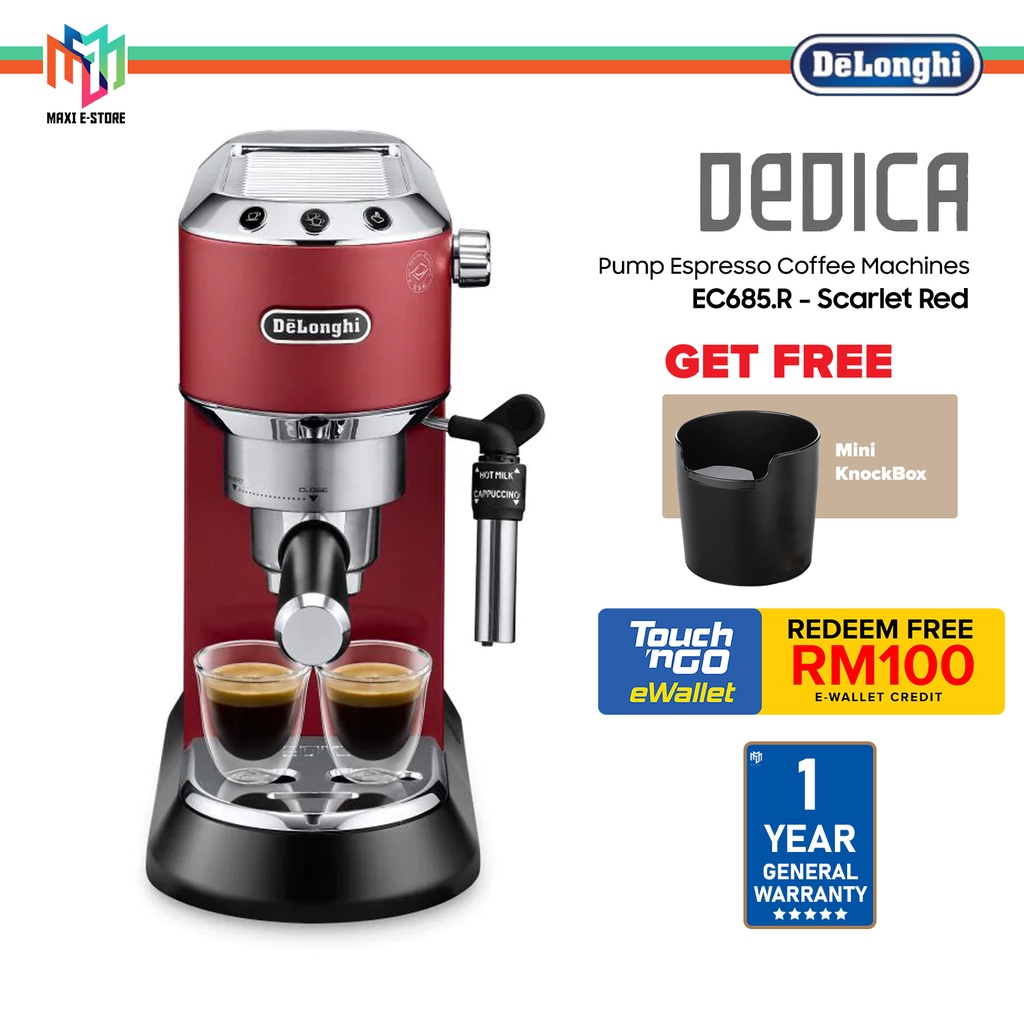 [FREE Mini Knockbox] DeLonghi Dedica Style EC685.R Pump Espresso Coffee