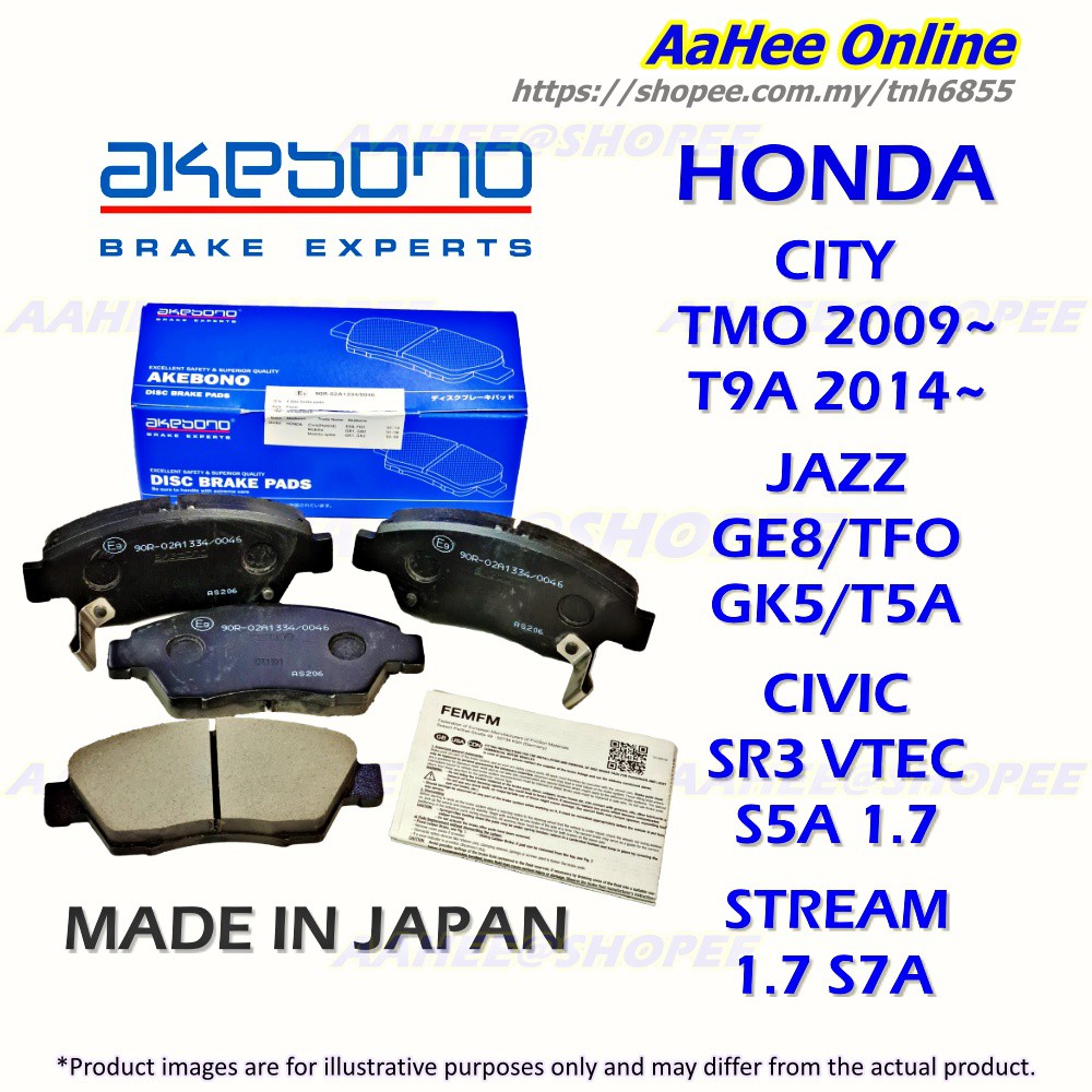 Akebono Japan Brake Pad Front Honda CITY JAZZ 1.5 GM2 GM6 TMO T9A GE8