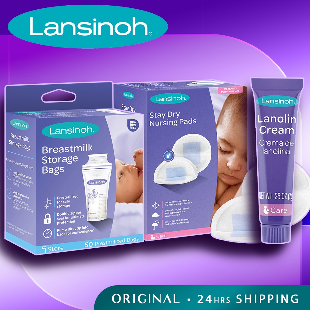 Lansinoh Stay Dry 100 Disposable Nursing Pads / 100 Breastmilk Storage Bags / Nipple Cream / Nipple Balm