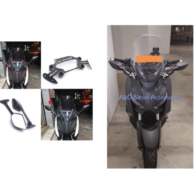Yamaha XMAX Bracket Windshield Extender + Side Mirror Fixed Stent