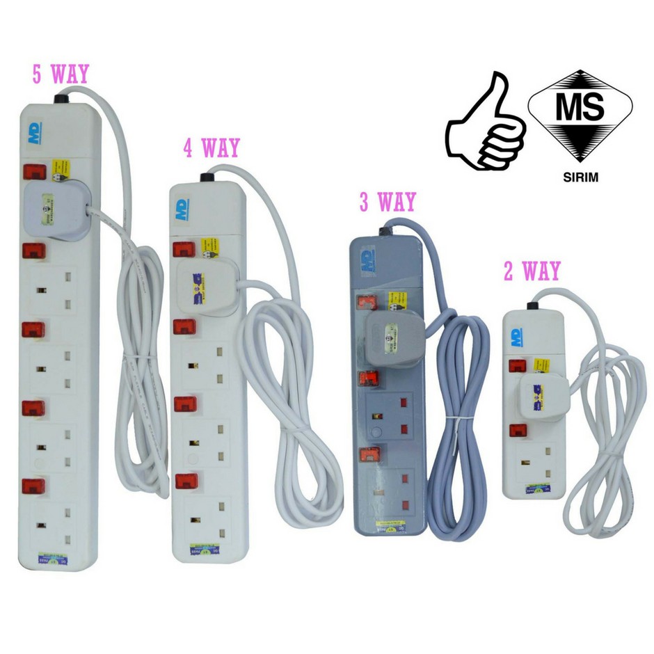 5 Meter Extension Trailing Socket Plug Adapter Cord (2Way/3Way/4Way