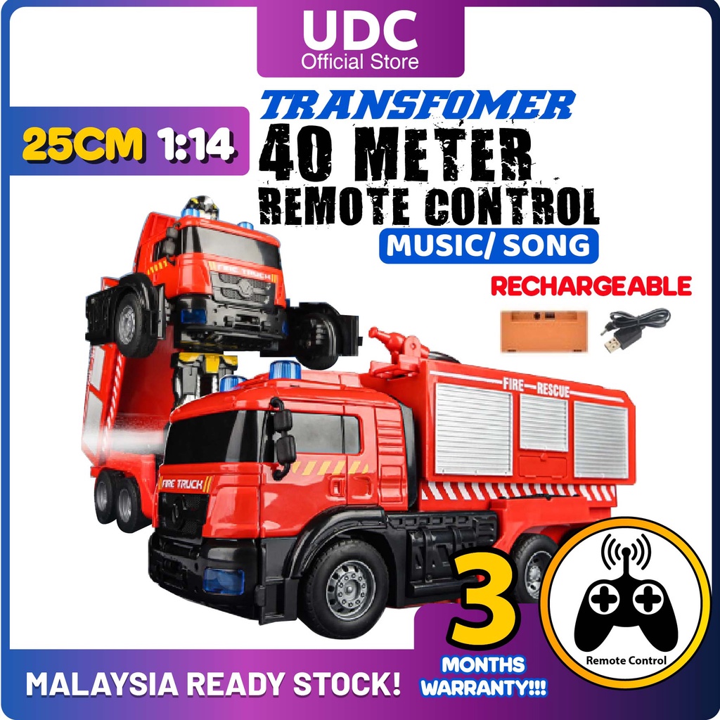 UDC 25CM Fire TruckRemote Control Deformation Fire Rescue Mainan Kereta Kontrol Spray Water Car Control Mainan Lelaki