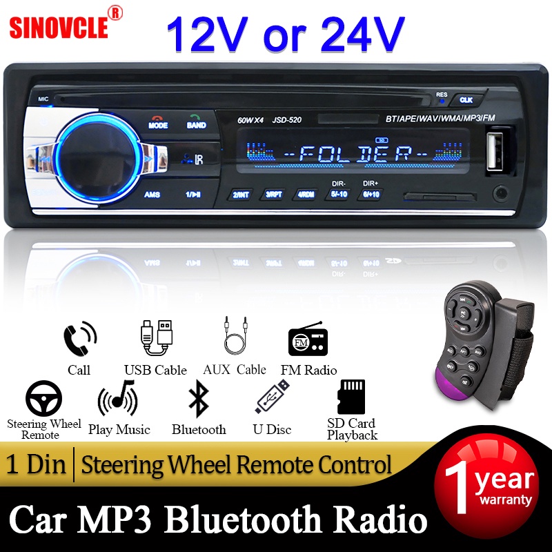 Car Radio Stereo Player Digital Bluetooth12V for Car 1 Din Stereo FM Audio  24V for Truck 1Din Sterio Digital Audio Bluetooth Music 60Wx4 | Shopee  Malaysia