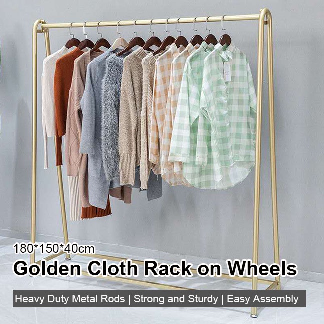 Modern Simple Heavy Duty Metal Rolling Garment Rack with Wheel, Retail