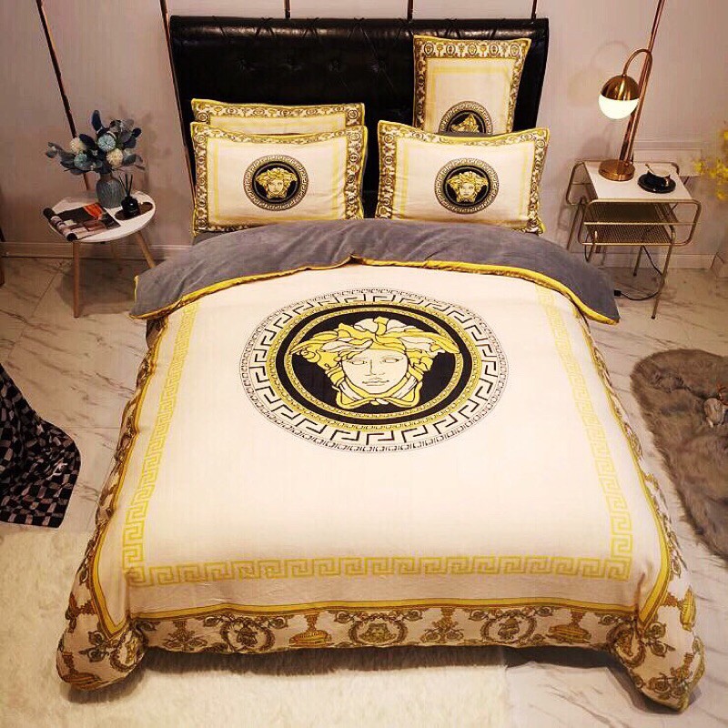 Luxury Fashion Famous Versace Medusa, Versace Bedding Set King Size