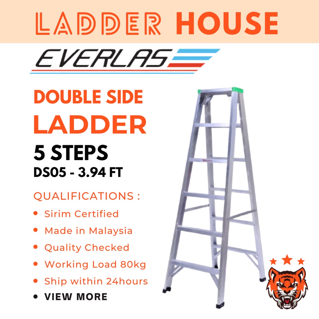 [LADDER HOUSE] EVERLAS Aluminium Double Sided Ladder - 5 Steps (DS05 ...