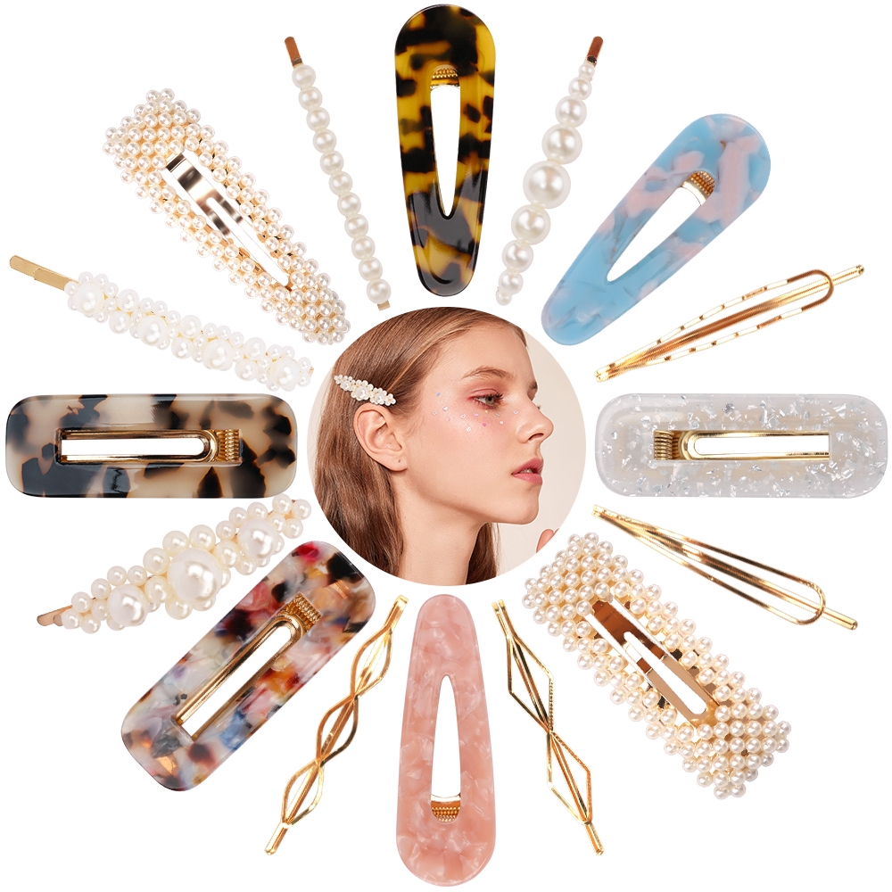 16 Pcs Artificial Pearl Hair Clips Hair Pins Acrylic Resin Hair