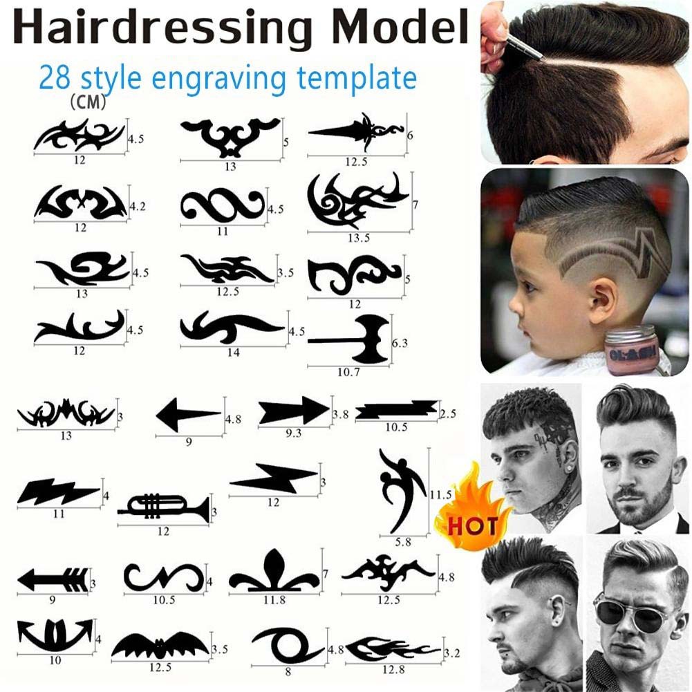 28pcs Pack Hair Tattoo Template Stencil Salon Barber Diy Cool