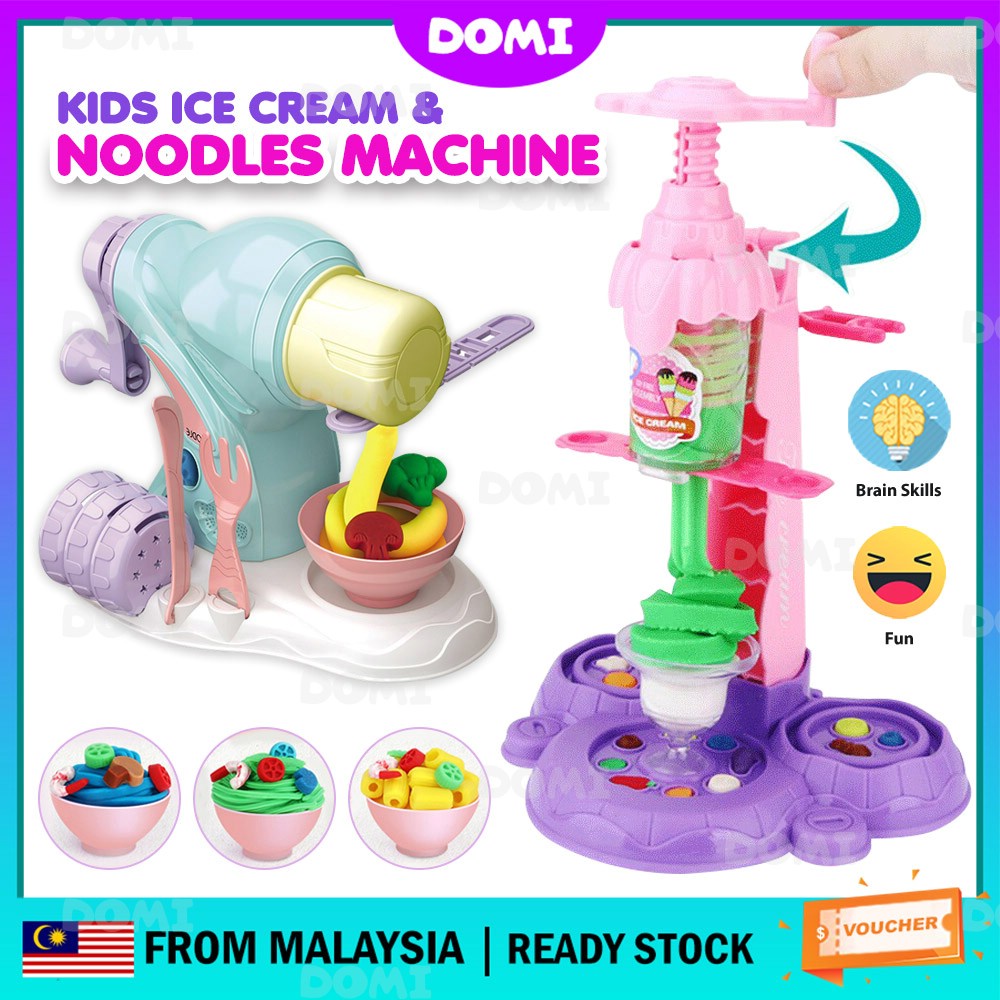 DOMI CLEAR STOCK DIY Ice Cream Maker Play Doh Toys Noodles Toy Maker Machine Pretend Play Set Kids Mold Play Plasticine