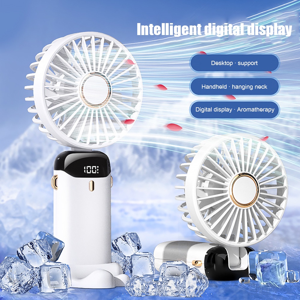 NEW Portable Rechargeable Fan 3000Mah Mini Neck Fan LED Display Foldable 5speed Adjust Fan USB Handheld Electric Fan