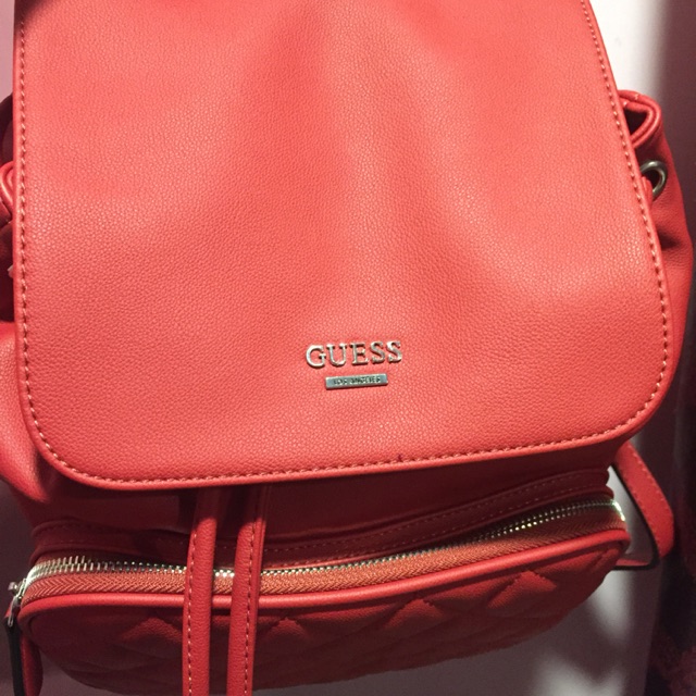 guess red leather backpack