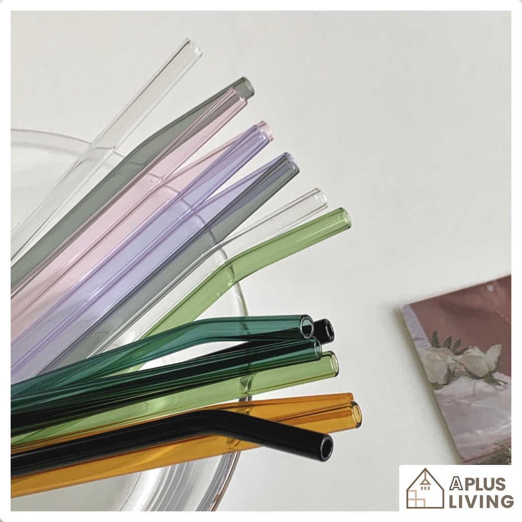 20cm Eco-friendly straw kaca lurus & bengkok |Reusable colorful high borosilicate glass straw玻璃吸管