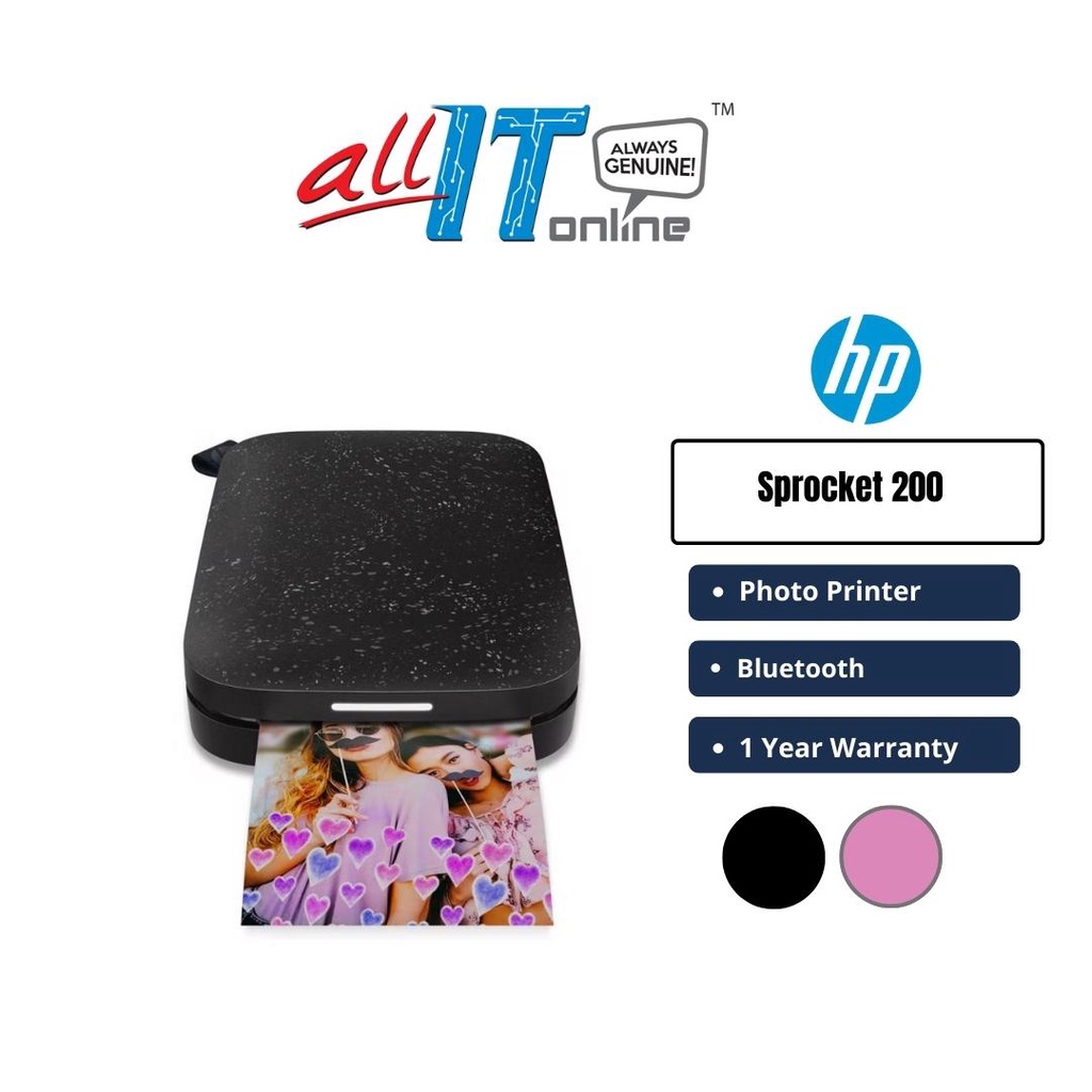 HP Sprocket 200 Photo Printer (Black Noir/Pink Blush) Shopee Malaysia