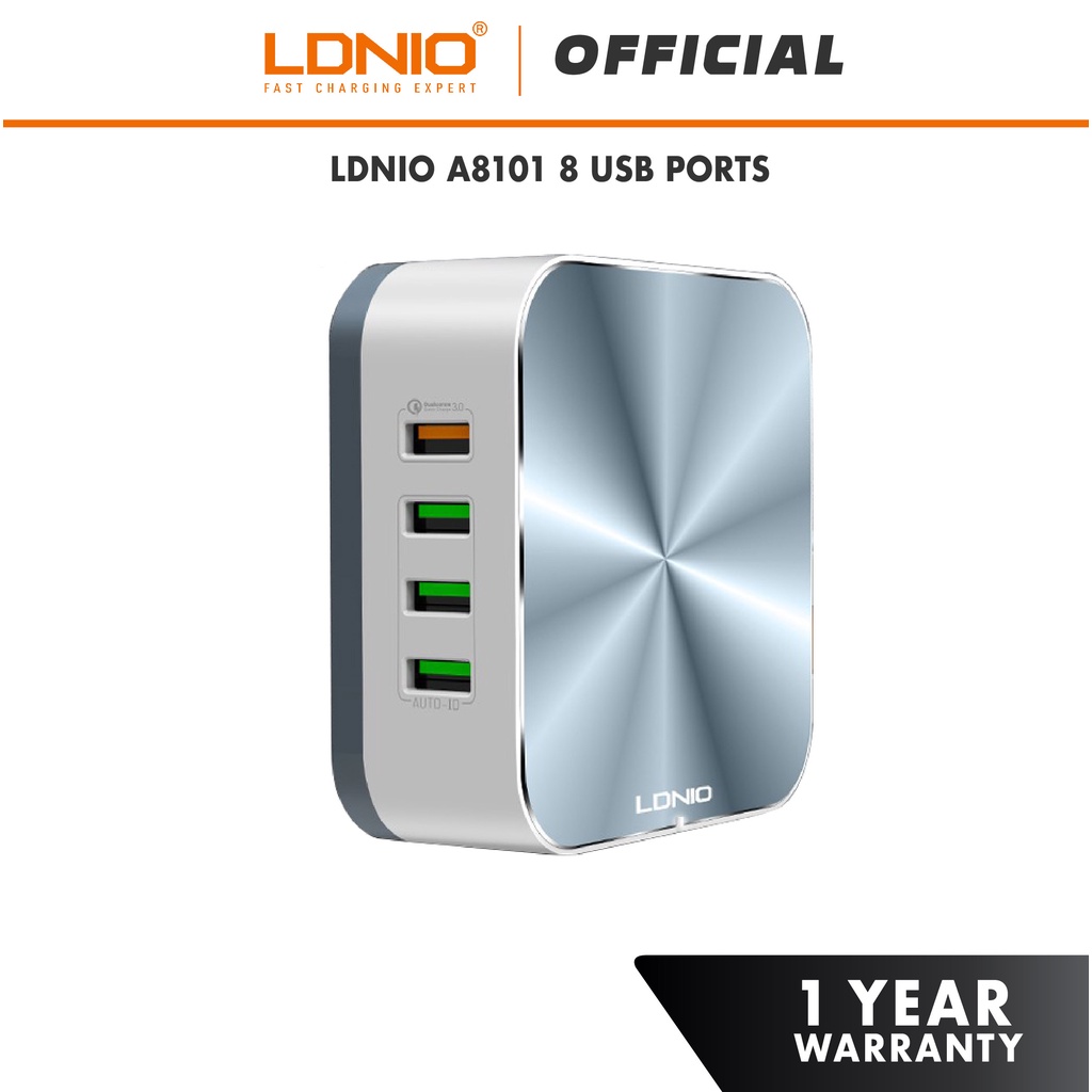 LDNIO A8101 Quick Charge 3.0 Technology 8 USB Output Auto ID USB Charger (10A)