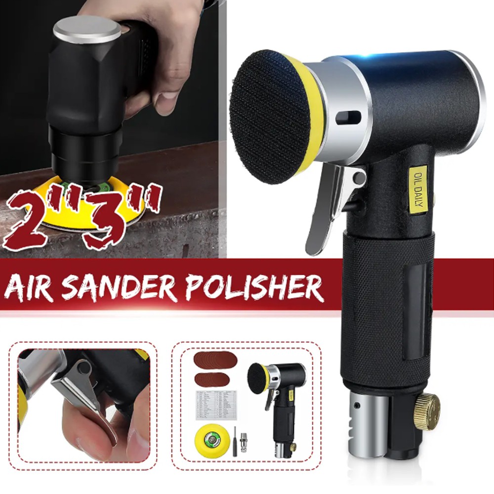 2inch 3inch Sanding Pad Air Angle Sander,Akozon Mini Air Angle Sander 90° Pneumatic Polishing Grinding Machine