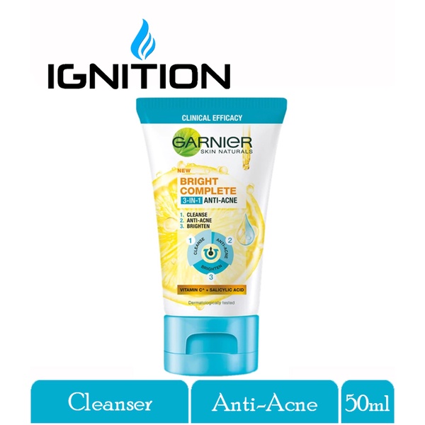 GARNIER Bright Complete AntiAcne 3 In 1 Foam Cleanser 50ml Shopee