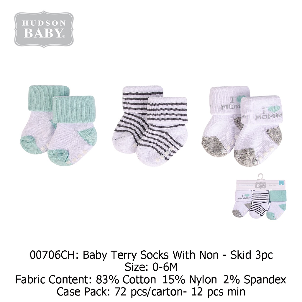 Hudson Baby Terry Socks With Non Skid (3's/Pack) 00706