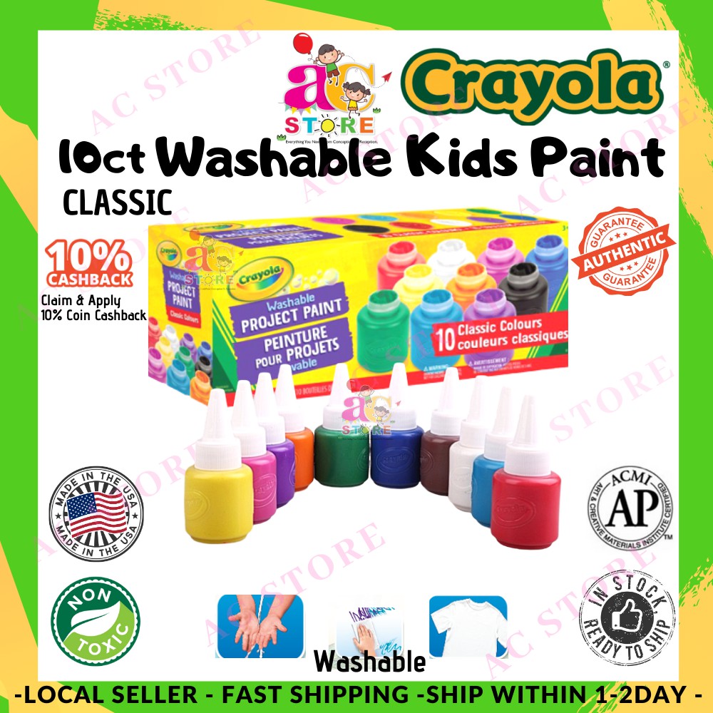 HOT ITEM ** AC Crayola 2oz Washable Kids Paint 10ct Classic Colors