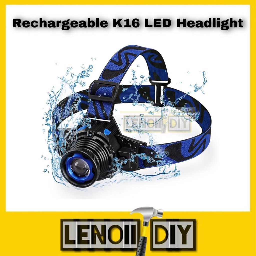 Headlamp Flashlight USB K16 Rechargeable Led Head Lamp Waterproof Headlight with 3 Modes and Adjustable Headband