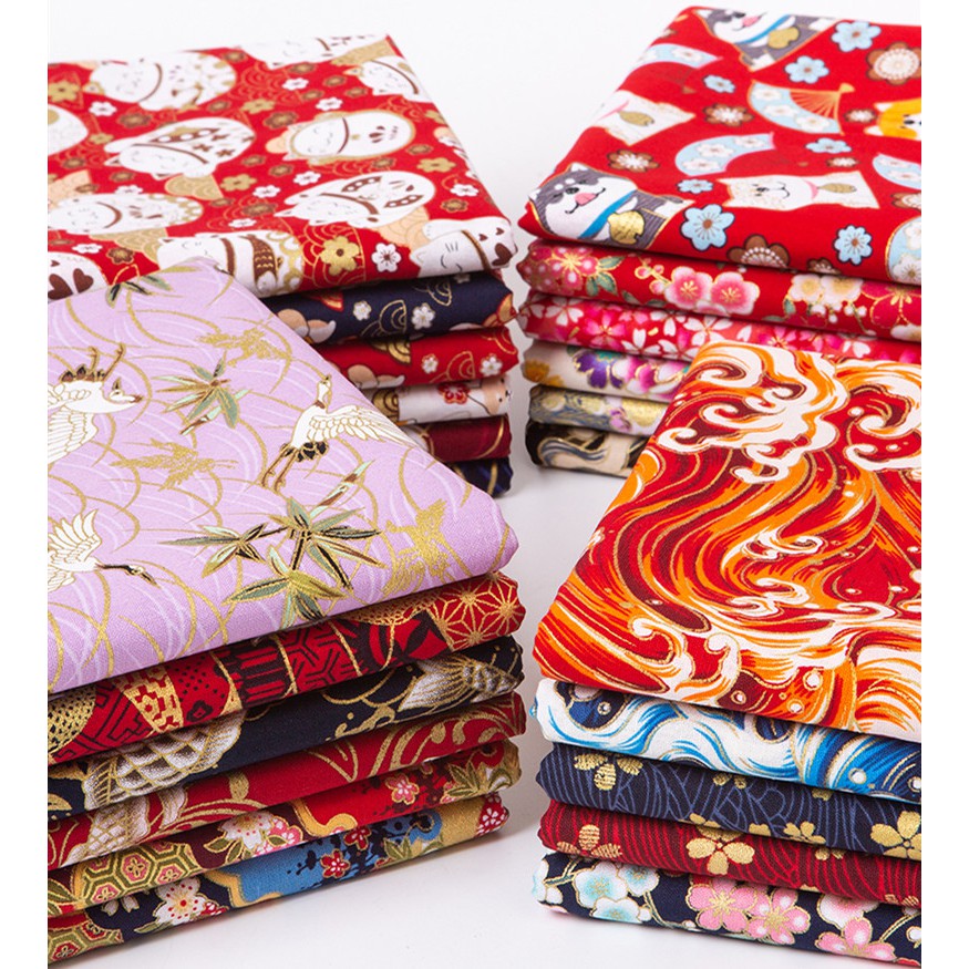 Japanese style Hot stamping gold fabric handwork Patchwork DIY Satin