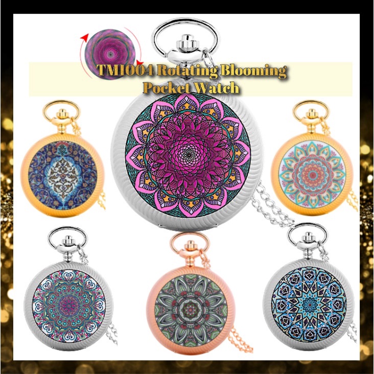 TM1004 （Direct Factory）New Creative Rotating Pendant Chain Pocket Timepiece Gift Vintage Blooming Quartz Pocket Watch