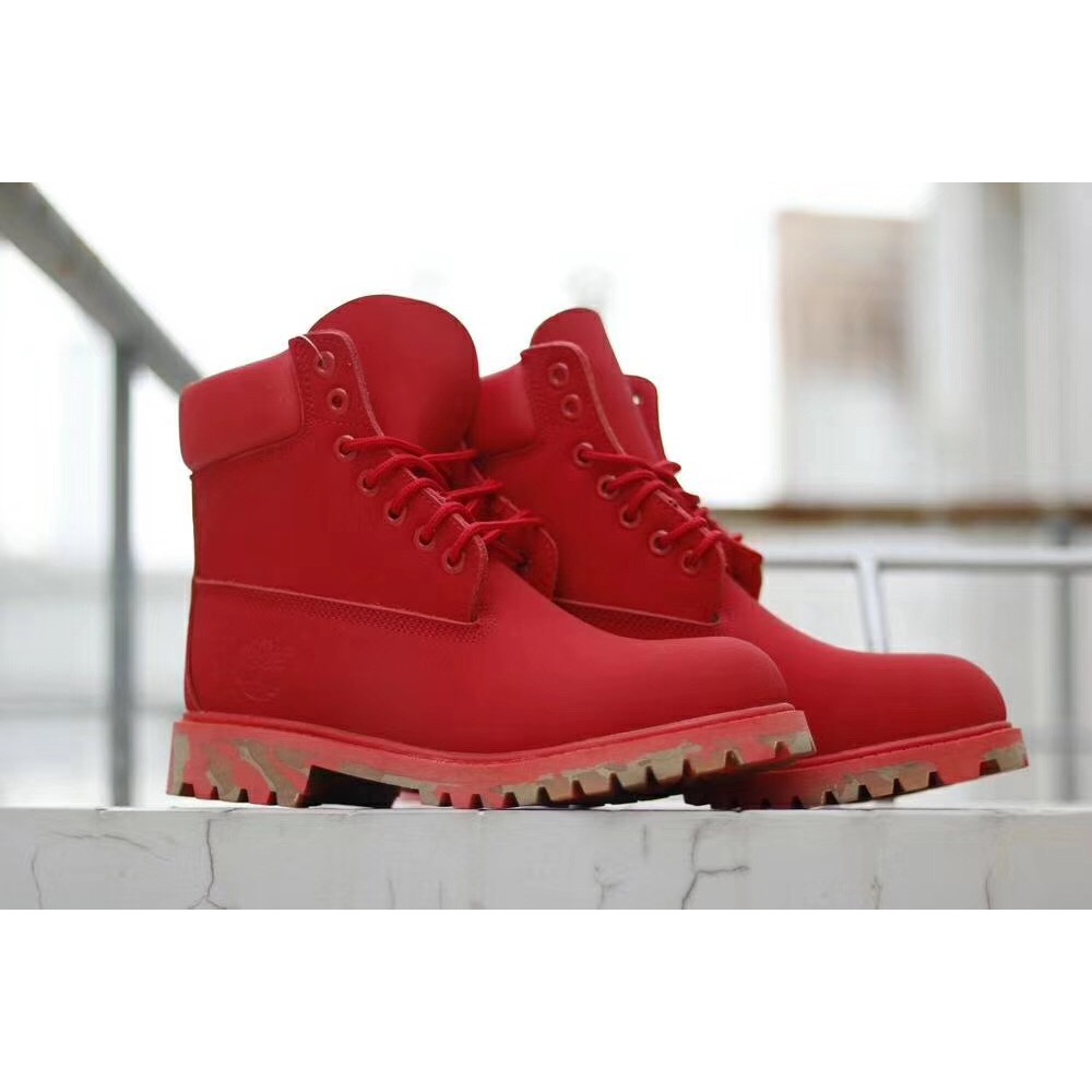 red leather timberland boots