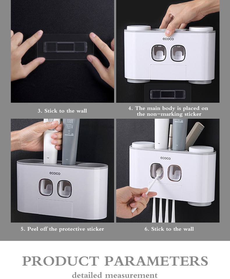 SR99. ECOCO Toothbrush Holder Auto Squeezing Toothpaste Dispenser Wall