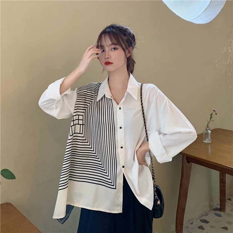  korean  style women ladies loose long sleeve shirt blouse  