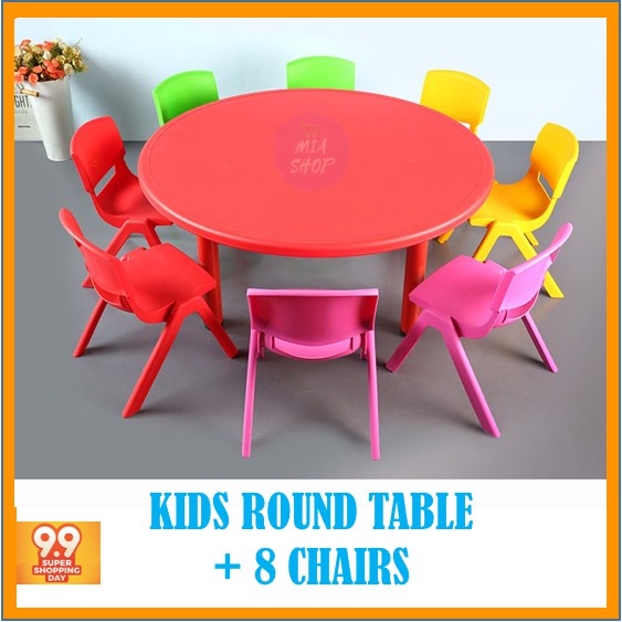 Kids Round Study Table 8 Chairs Meja Belajar Budak  8 