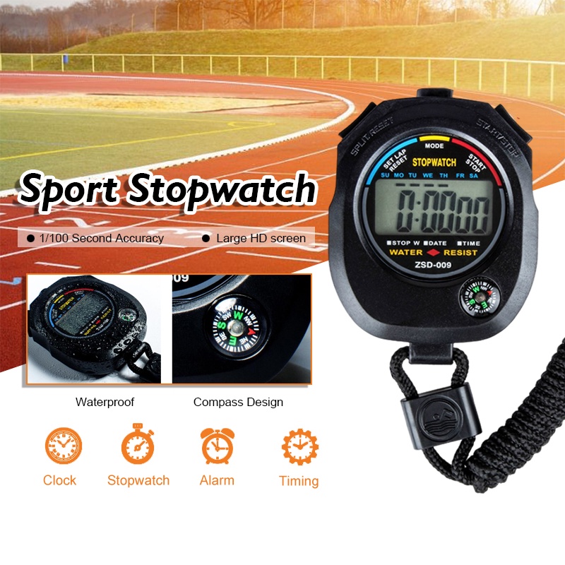 Waterproof Digital LCD Stopwatch Chronograph Timer Counter Sport Alarm Counter 