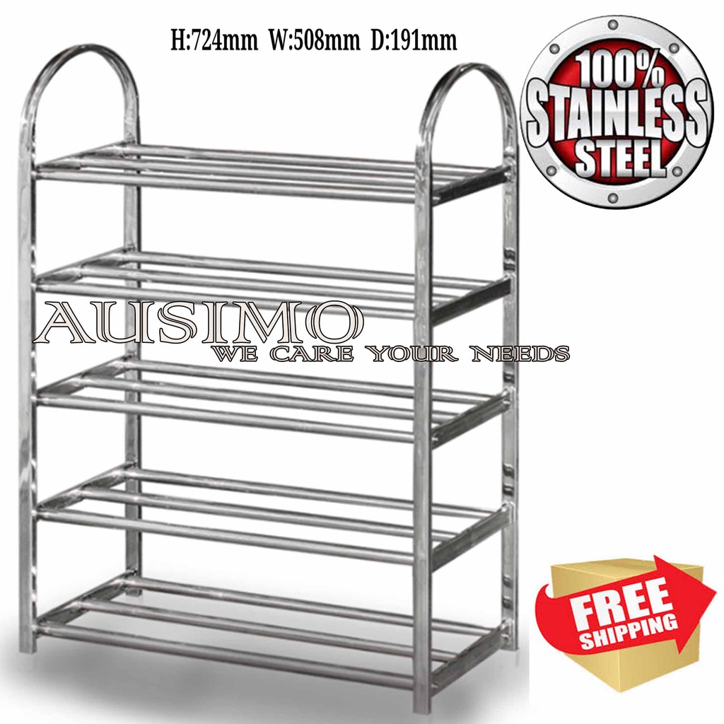 5 Tier Stainless Steel Shoe Rack Rak Kasut Multi Purpose Racks Shopee Malaysia