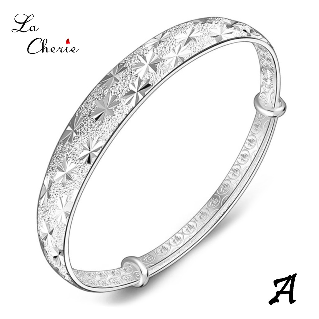 S925 Silver 925 Simple Elegant Women Ladies Silver Bangle Cuff Bracelet ...