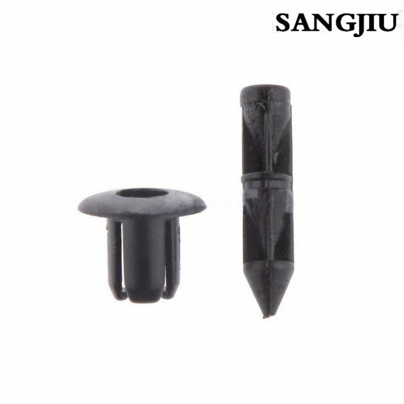 100 Pcs 6mm Hole Dia Black Plastic Push In Type Rivets Fastener Pin Clips ATV