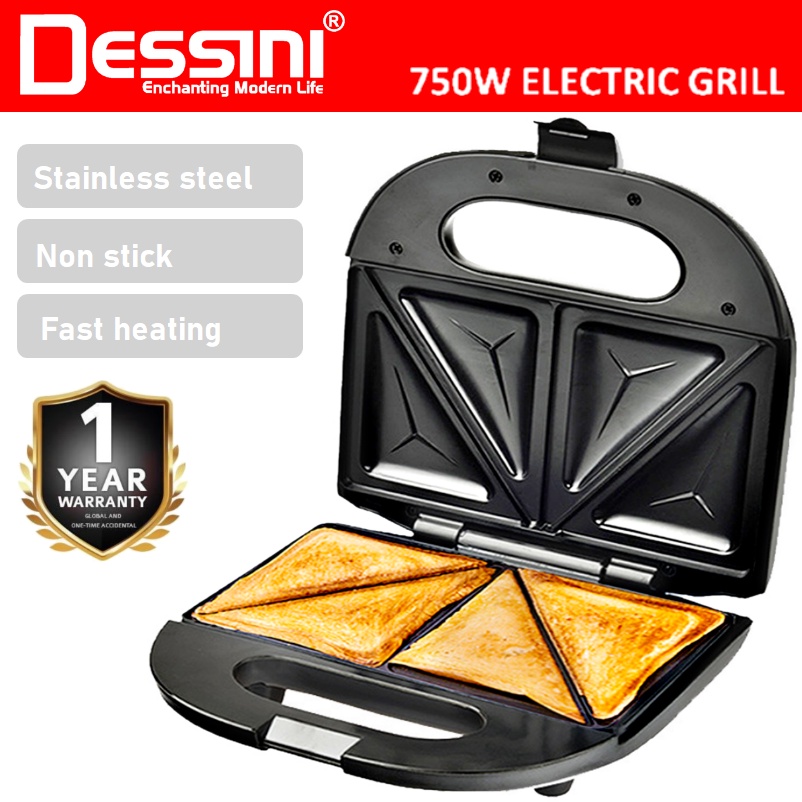 DESSINI ITALY Double Sided Electric Pizza Panini Waffle Sandwich Maker Toaster Barbecue BBQ Grill Non-Stick Baking Pan